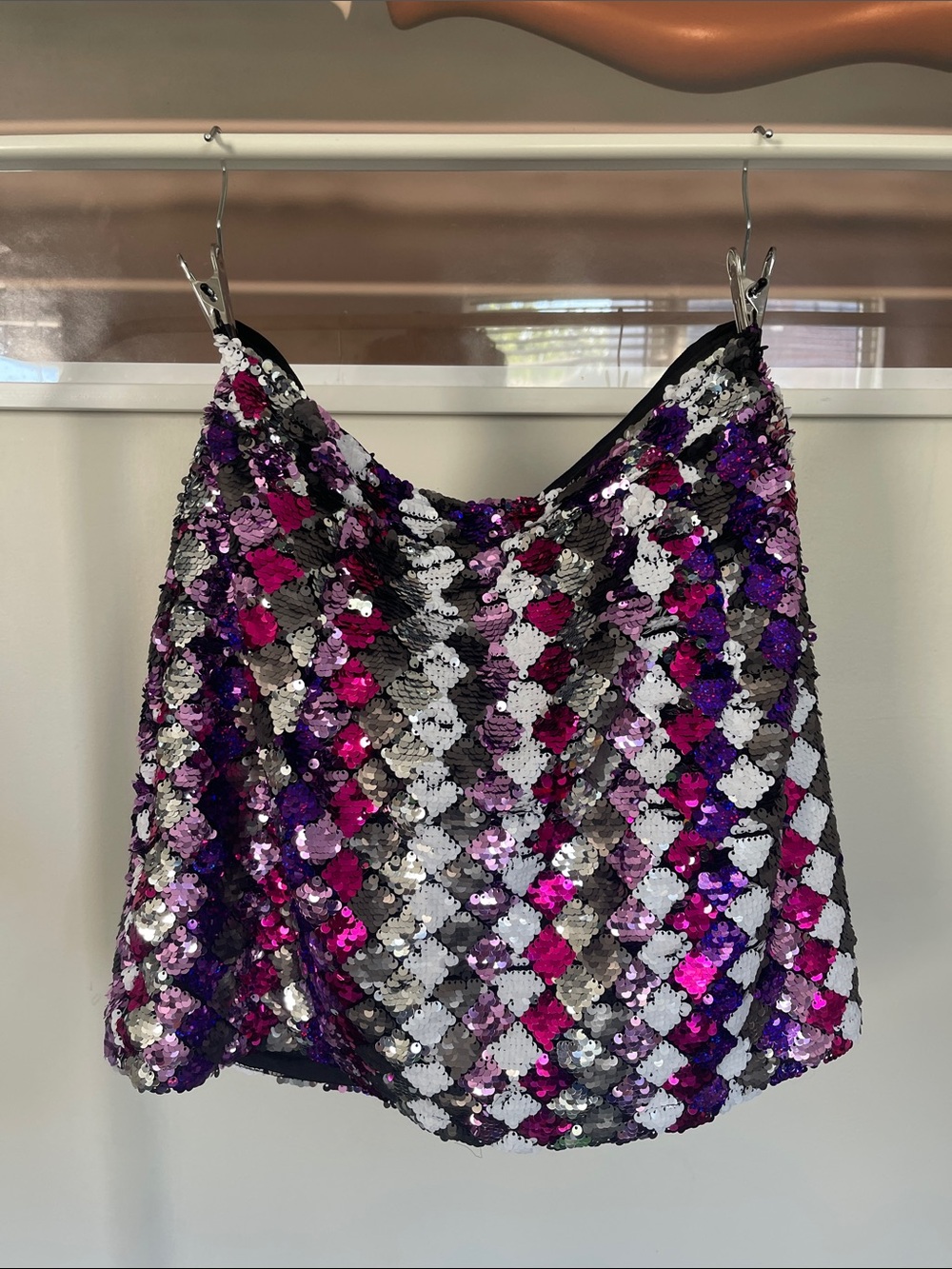 Nasty Gal Purple Fuchsia Silver Diamond Sequin Mini Skirt
